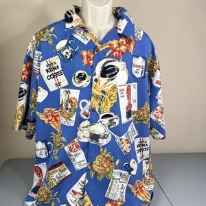 HAWAIIAN VINTAGE COLLECTION Men's Short Sleeve Button Down Kona Coffee Shirt XL